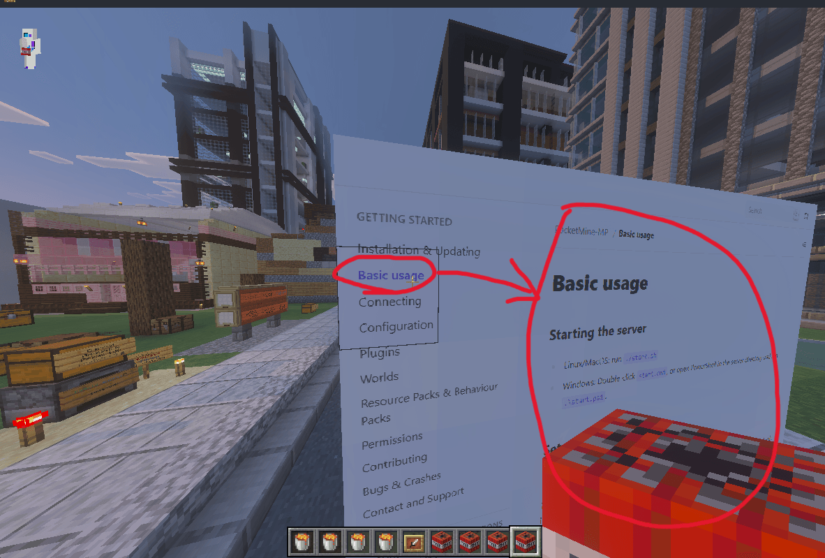 ドキュメント内のBasic usageへ移動した画面